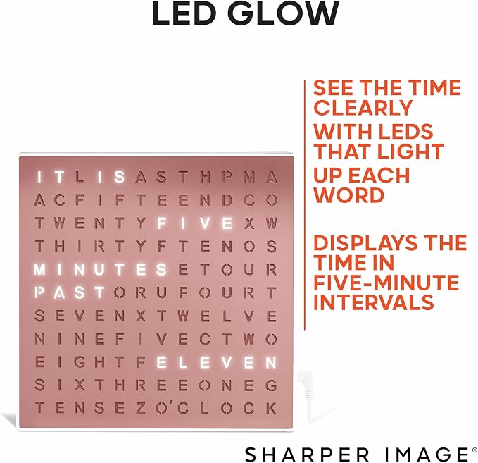 Sharper Image LED Word Digital Clock, Rose Gold Finish, Light-Up Desk & Wall - Image 5