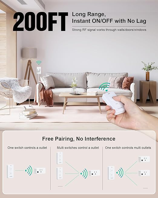 Remote Control Outlet with Portable Magnetic Switch, 200FT Long Range Wireless - Image 5