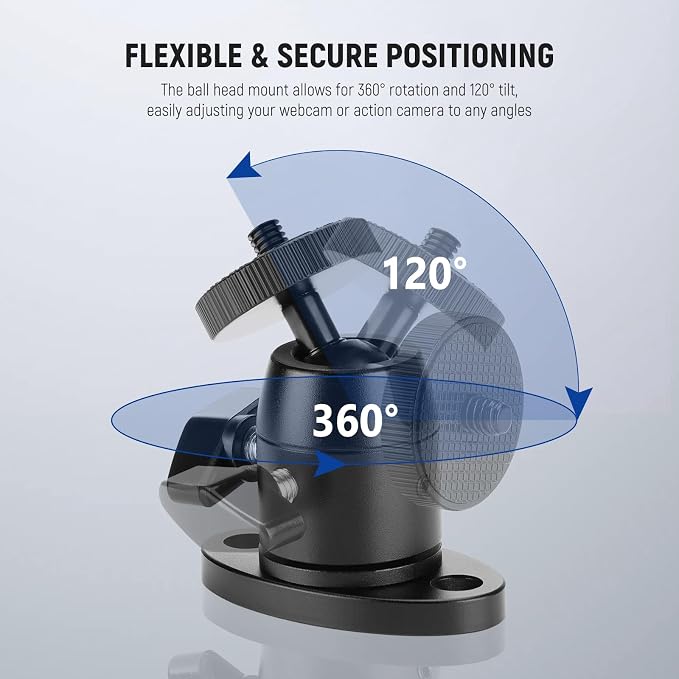 NEEWER Webcam Wall Ceiling Mount Bracket, Aluminum Alloy Mini Ball Head & 1/4" - Image 2