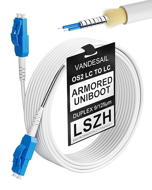 15M OS2 LC to LC Outdoor Armored Fiber Patch Cable, Uniboot Single Mode 9/125µm by VANDESAIL