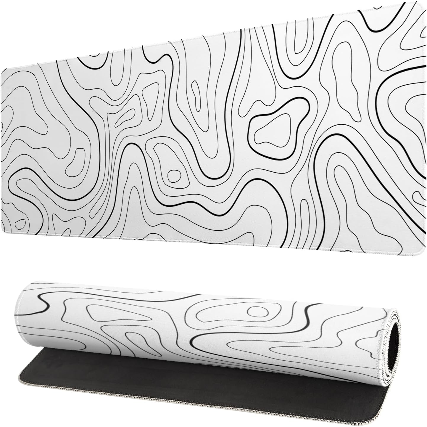 Extended Gaming Mouse Pad, Large Gaming Mouse Waterproof with Stitched Edges, Non-Slip Desktop Pad for Home and Office, Level Up Your 31.5x11.8 Inch… (White Topographic)