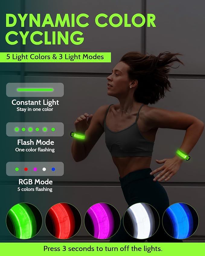 Fitense Rechargeable LED Armband 2-Pack, High Visibility Running Gear - Image 2