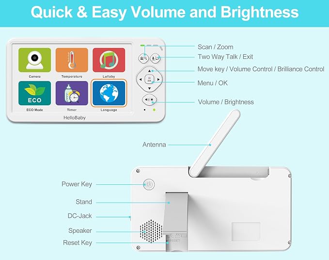 HelloBaby Baby Monitor with Camera and Audio, No WiFi 30H Battery 4000mAh - Image 4