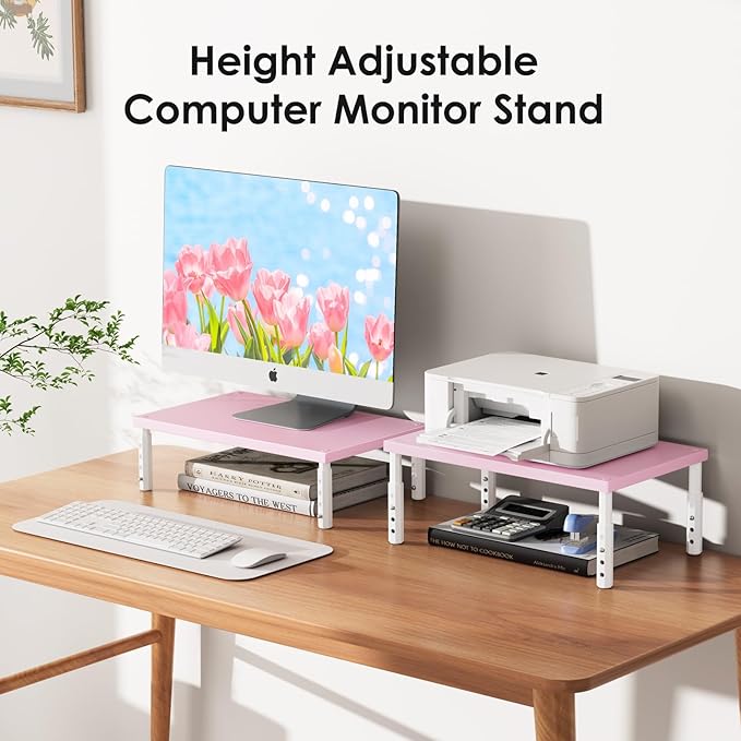 ECOLOVI 4-Height Adjustable Wood Computer Monitor Stand Riser, Desktop PC - Image 6