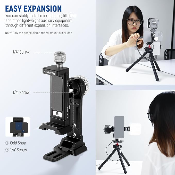 NEEWER Smartphone Tripod Mount Aluminum Alloy, 360° Rotatable Phone Stand - Image 6