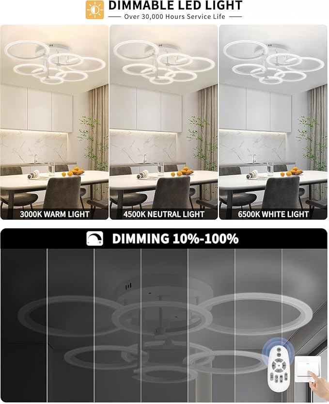 Smart LED Ceiling Light, 7-Ring Modern Flush Mount Fixture, 130W Dimmable - Image 4