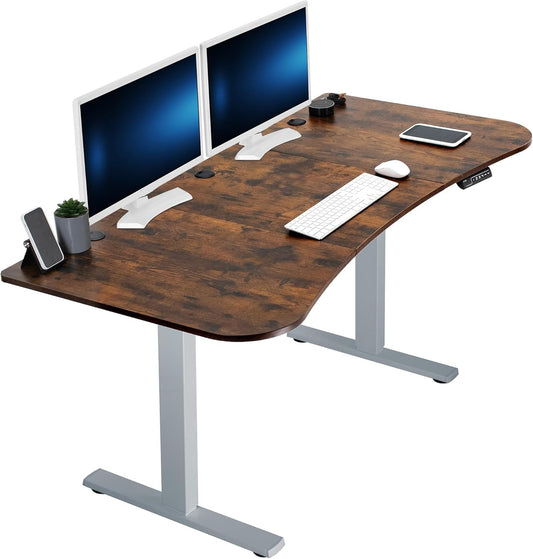 VIVO Electric 63 x 32 in Rustic Standing Desk, Memory Height Adjustment, 1B Series, Vintage Brown Top Gray Frame, DESK-KIT-1G1N