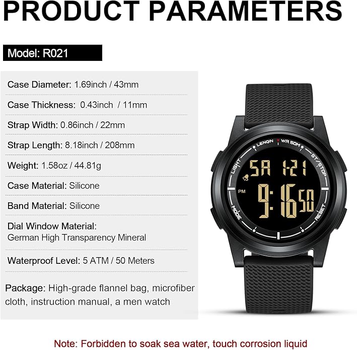 HANPOSH Mens Digital Watch Ultra Thin Minimalist Sports Waterproof Outdoor LED - Image 6