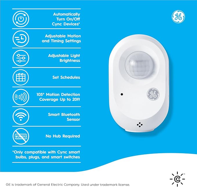 GE CYNC Wireless Smart Motion Sensor, Battery-Powered, Works - Image 2