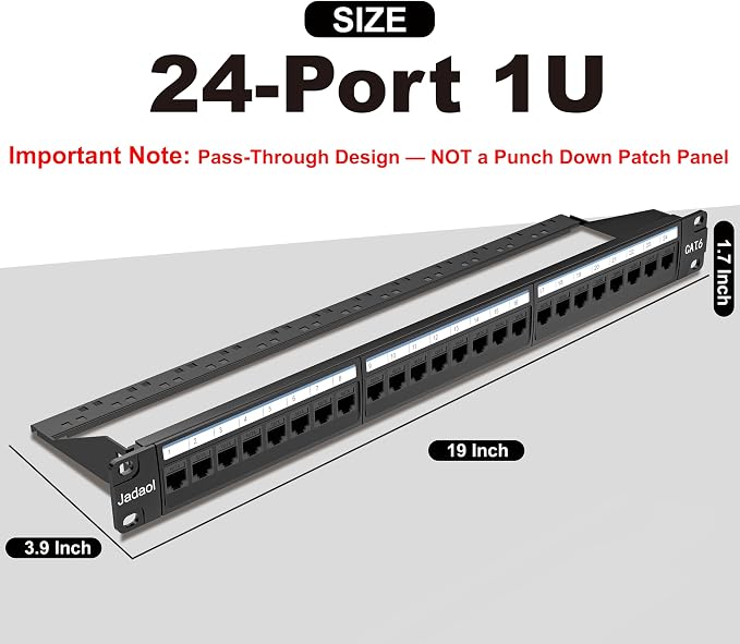 Jadaol 24 Port Patch Panel Rackmount or Wall Mount 19-Inch, 1U Cat 6 Network - Image 6