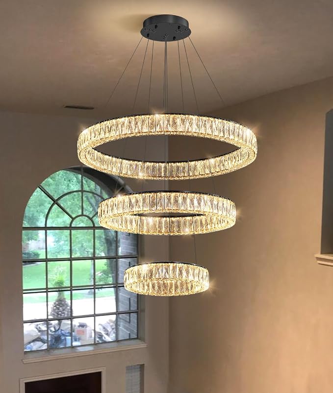 HAIXIANG Modern Glam Chandelier Crystal LED Remote Rings Chandelier Adjustable - Image 5
