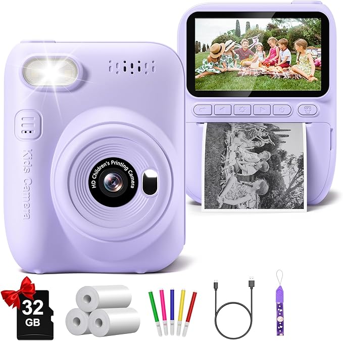 Kids Camera Instant Print, 3.0" HD 32MP Kids Camera Christmas Birthday Gifts by Gofunly