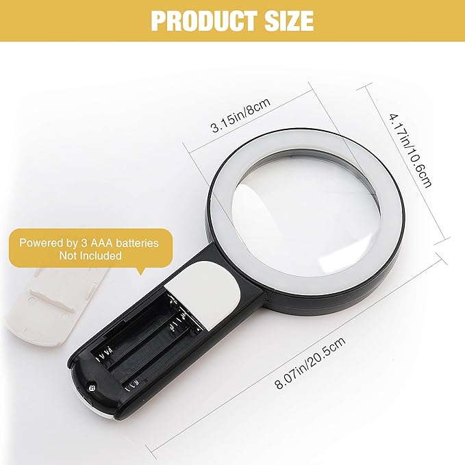 JMH Magnifying Glass with Light, Handheld Large Magnifying Glass 18LED Cold and - Image 2