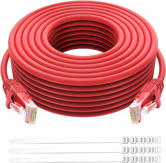 Adoreen Cat 6 Ethernet Cable 250 Ft-Red, Outdoor & Indoor Snagless Long Round by Adoreen