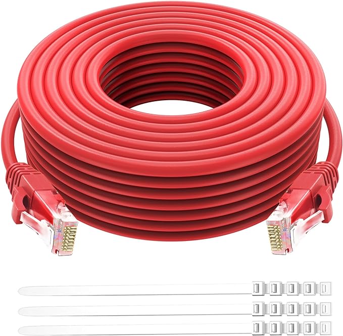 Adoreen Cat 6 Ethernet Cable 20 Ft-Red, Outdoor & Indoor Snagless Long Round by Adoreen