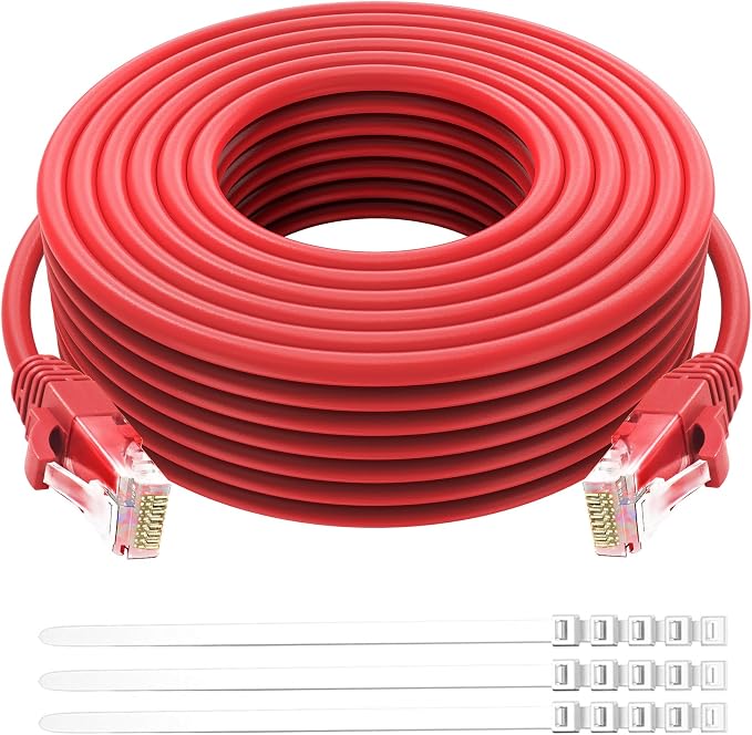 Adoreen Cat 6 Ethernet Cable 30 Ft-Red, Outdoor & Indoor Snagless Long Round by Adoreen