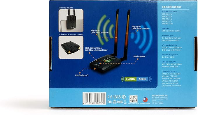 【New Version Type-C WiFi USB】 ALFA AWUS036ACH Long-Range Dual-Band AC1200 - Image 4