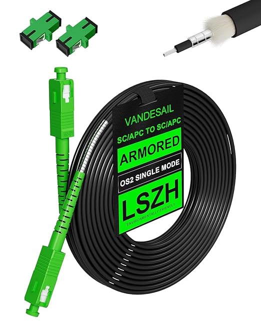 35M/114ft SC/APC Fiber Optic Internet Cable Extension, SC/APC to SC/APC Armored by VANDESAIL