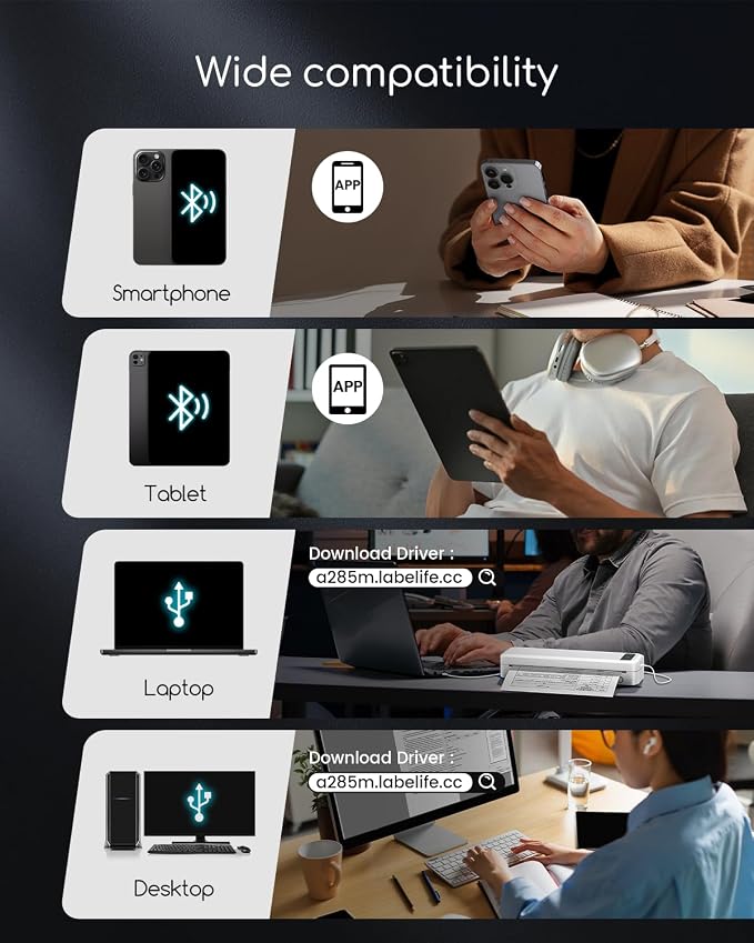 Portable Thermal Printer, A285M Bluetooth Portable Printers Wireless - Image 2