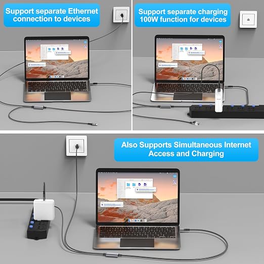 USB C to Ethernet Cable with Charging 10 Feet, USB-C Male 100W PD & Gigabit LAN - Image 4