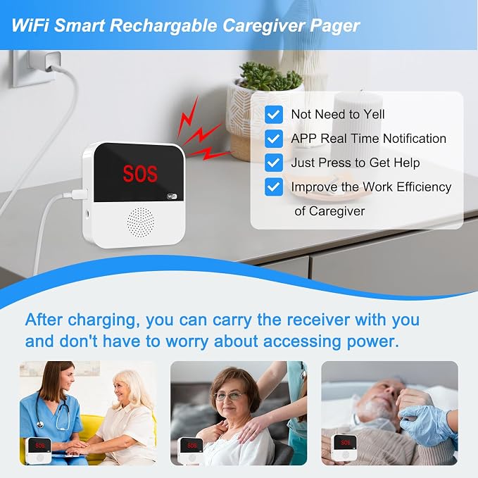 WiFi Rechargable Smart Wireless Caregiver Call Button Nurse Calling Life - Image 2
