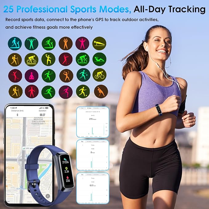 Fitness Tracker, 24/7 Heart Rate Blood Oxygen Blood Pressure Body Temp Monitor - Image 4
