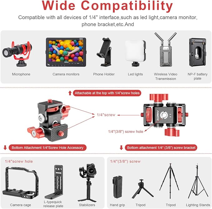 FOMITO Aluminum Alloy Dual Head 1/4'' Screw and 1/4'' Screw hole, DSLR Rabbit - Image 3