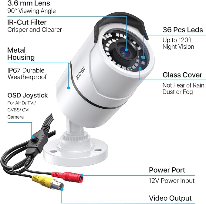 ZOSI 2MP 1080p Security Camera Outdoor Indoor, Night Vision, Weatherproof - Image 2