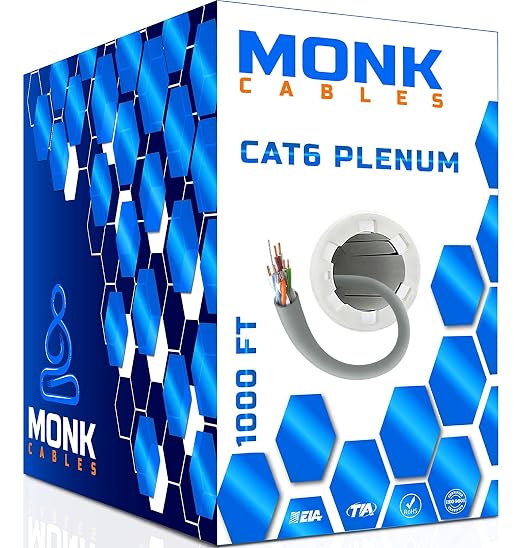 MONK CABLES | CAT6 Plenum Cable 1000ft | UTP, 550MHz | DSX-8000 Certified | by MONKCABLES