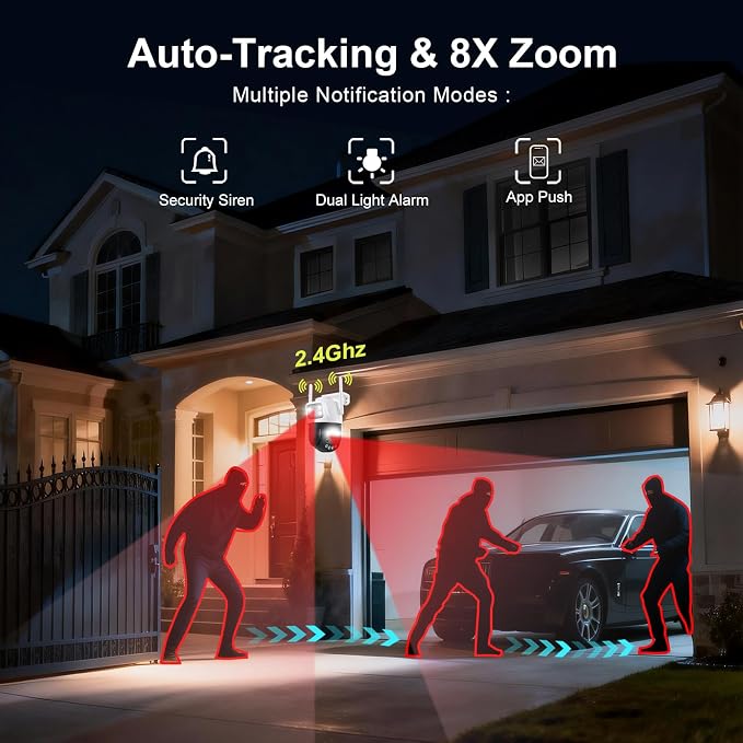 Outdoor Camera 3 Lens, 8X Hybrid Zoom WiFi Security Cameras Wired 24/7 Recording - Image 4