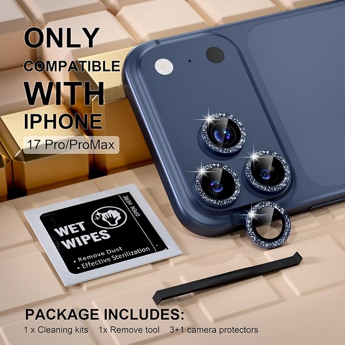 Misea Compatible for iPhone 17 Pro/iPhone 17 Pro Max Camera Lens Protector Bling - Image 2