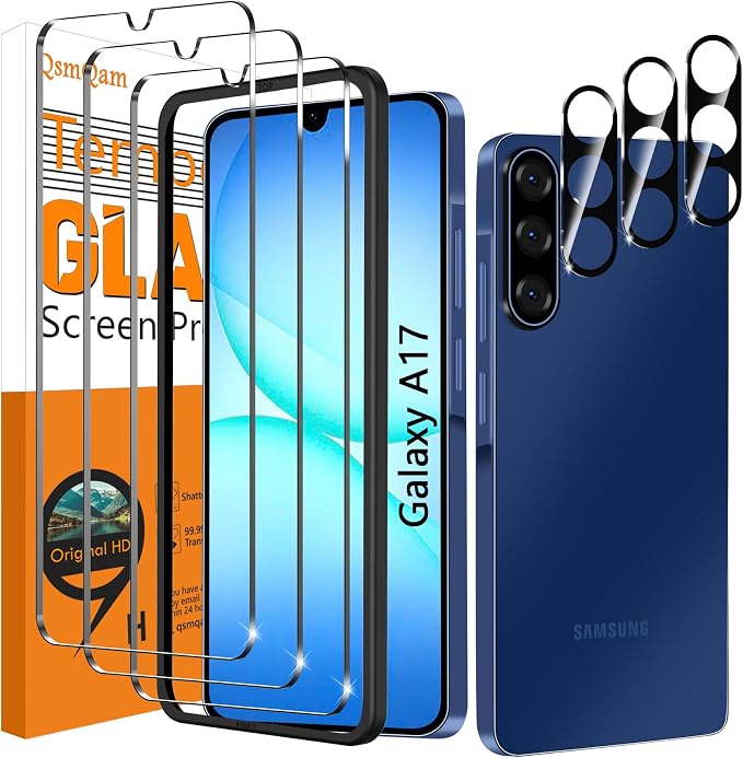 QsmQam 3 Pack Screen Protector for Samsung Galaxy A17 5G + 3 Pack Camera Lens by QsmQam
