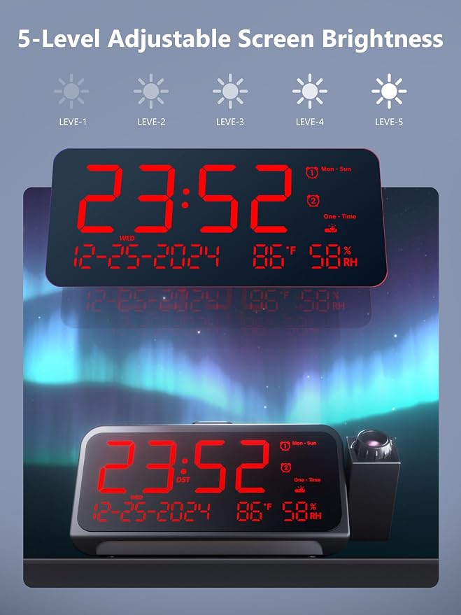 Projection Alarm Clock for Bedroom, Digital Clock - Image 4