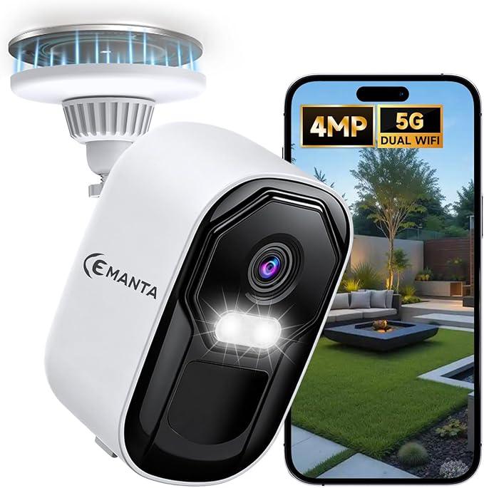2.5K 4MP Security Camera Wireless Outdoor, Free Cloud Storage, 2.4G/5Ghz WiFi by CEMANTA