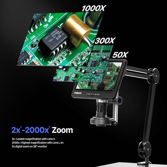 TOMLOV DM602 Flex Digital Soldering Microscope 2000x, Flexible Arm, 10.1" HDMI - Image 8