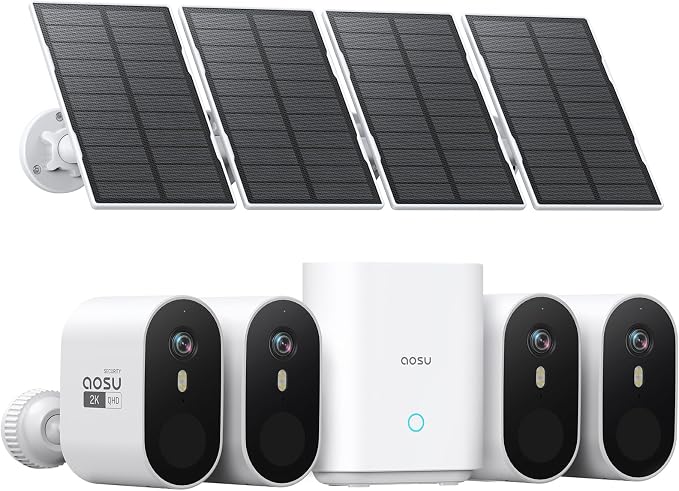 aosu Solar Security Cameras Wireless Outdoor, 4-Cam Kit, 2K QHD Home Security by AOSUSecurityOffical