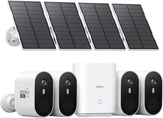 aosu Solar Security Cameras Wireless Outdoor, 4-Cam Kit, 2K QHD Home Security by AOSUSecurityOffical
