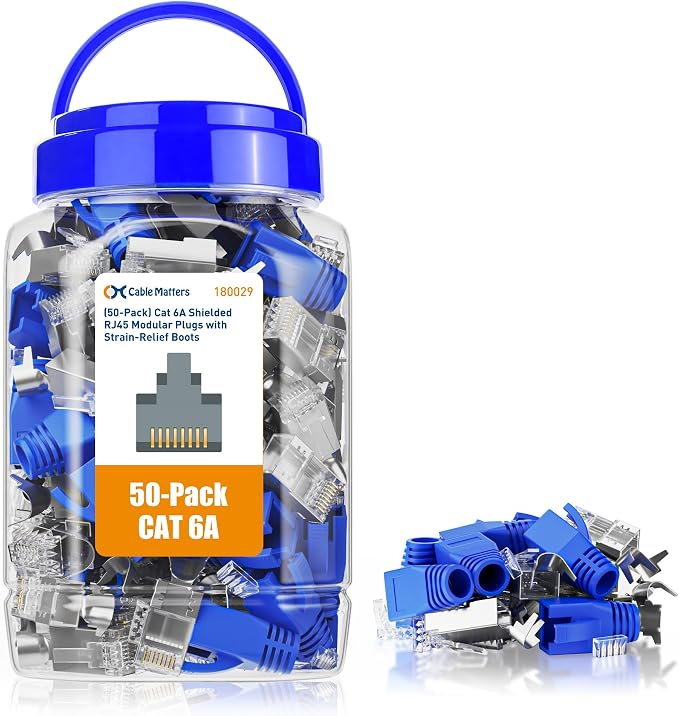 Cable Matters 50-Pack Cat6A RJ45 Shielded Modular Plugs by CableMatters