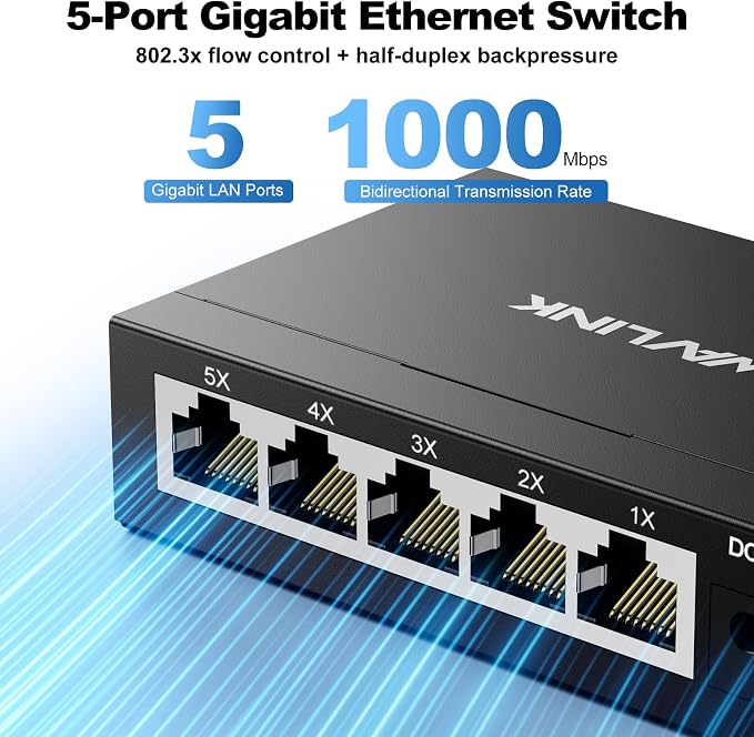 WAVLINK 5-Port Gigabit Ethernet Unmanaged Switch, Home Network Hub, Office - Image 2