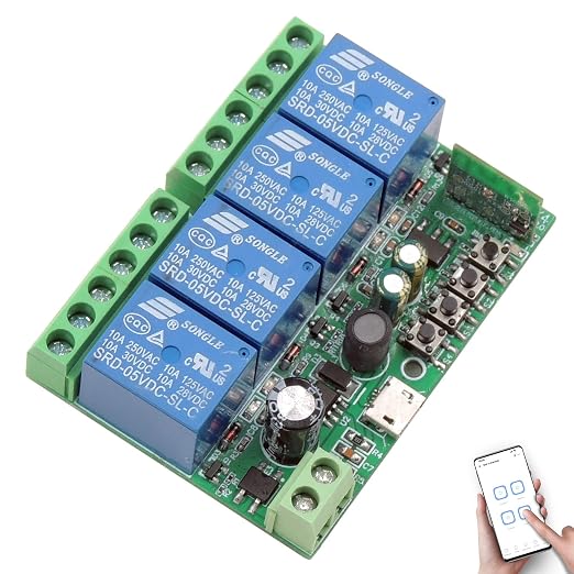 DieseRC 4 Channels WiFi Smart Switch, DC 5V 12V 24V 36V Passive Output Relay by DieseRC