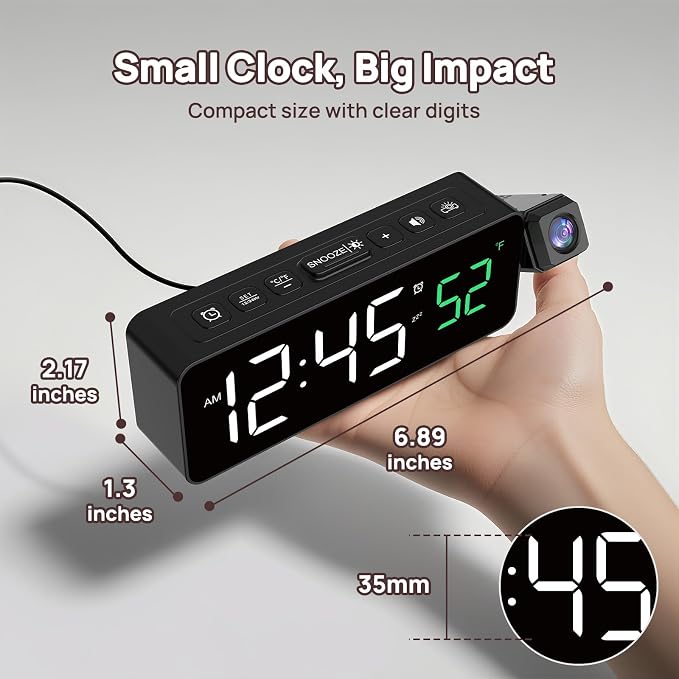 Netzu Projection Alarm Clock for Bedroom Ceiling, Small Compact Plug-in Digital - Image 2