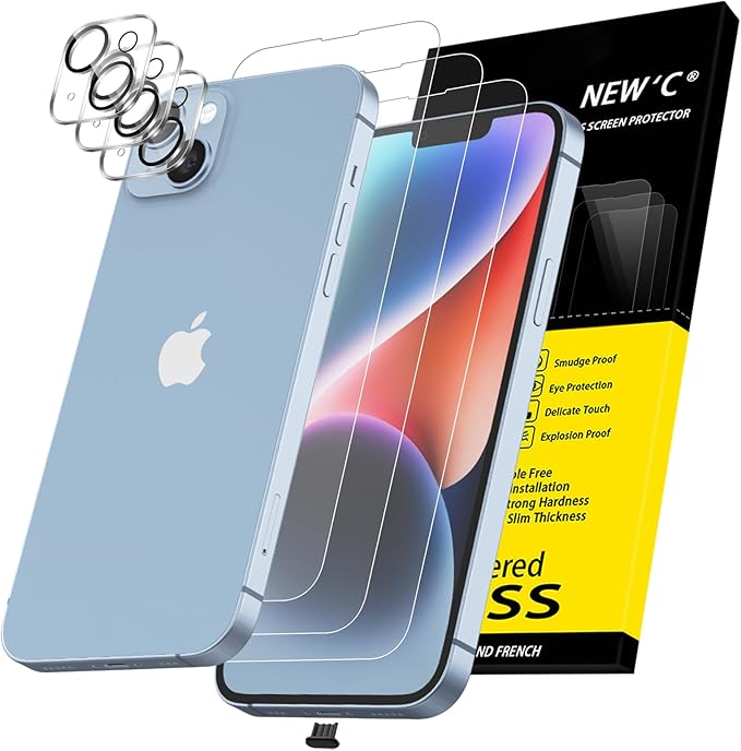 NEW'C 3x for iPhone 14 Plus Screen Protector+ 3x Camera Lens Protector by NEWC