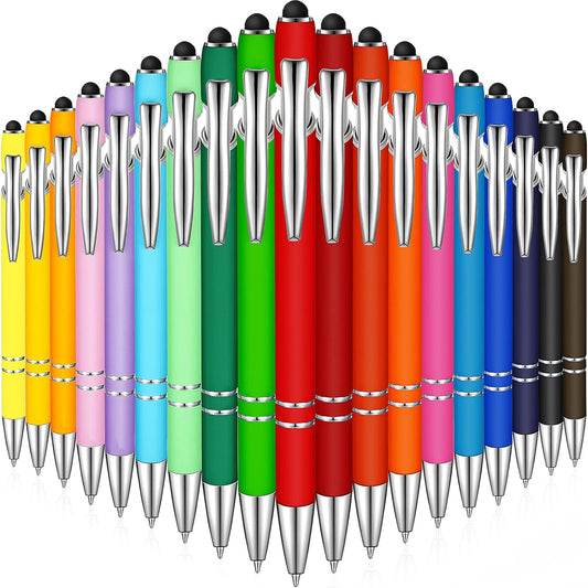 Zonon 38 Pieces Rubberized Ballpoint Pen with Stylus Tip Stylish Metal Pen Capacitive Styli with Soft Rubberized Grip, Black Ink for Most Devices(Assorted Colors)