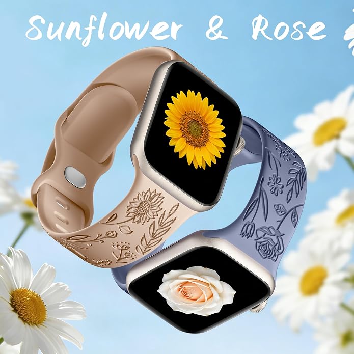 SNBLK 6 Pack Floral Engraved Bands Compatible - Image 4
