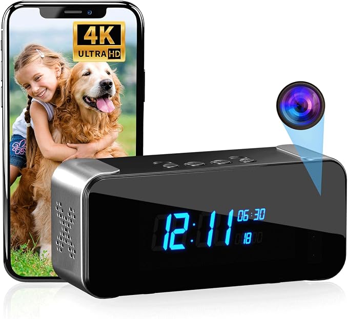 Hidden Camera with Alarm Clock & Bluetooth, Ultra 4K HD Wireless Indoor Camera by Unknown