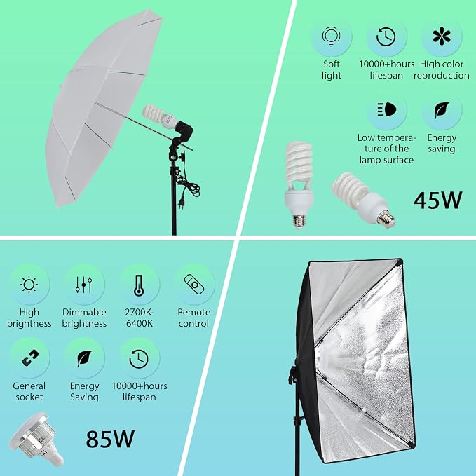 Photography Lighting kit with Backdrops, 8.5ftx10ft Backdrop Stand, 5 Tripod - Image 4