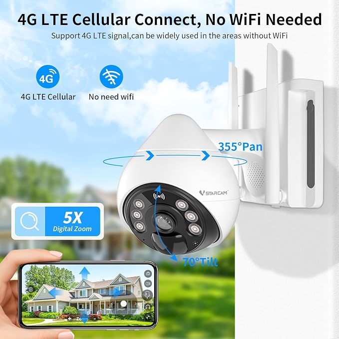 VSTARCAM 4G LTE Cellular Security Camera Wireless Outdoor, 3MP Solar Powered - Image 2