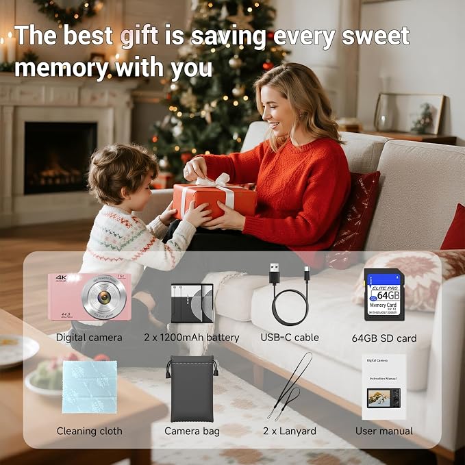Digital Camera, FHD 4K Autofocus Digital Camera Pink - Image 8