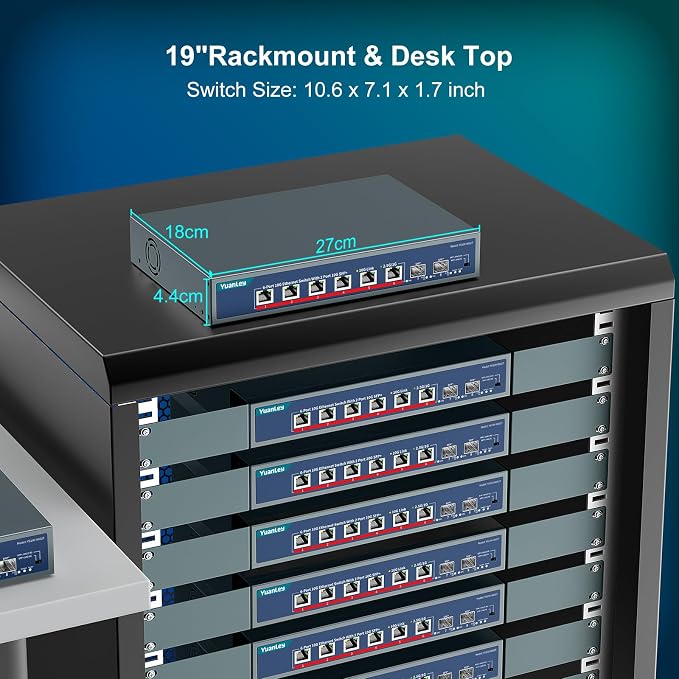 YuanLey 8-Port 10G Ethernet Switch, 6 x 10Gbps RJ45 Ports, 2X 10Gbe SFP+ Ports - Image 7