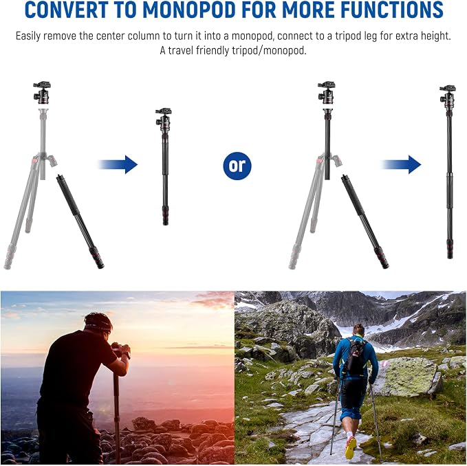 NEEWER Upgraded 80.7" Carbon Fiber Camera Tripod Monopod - Image 6